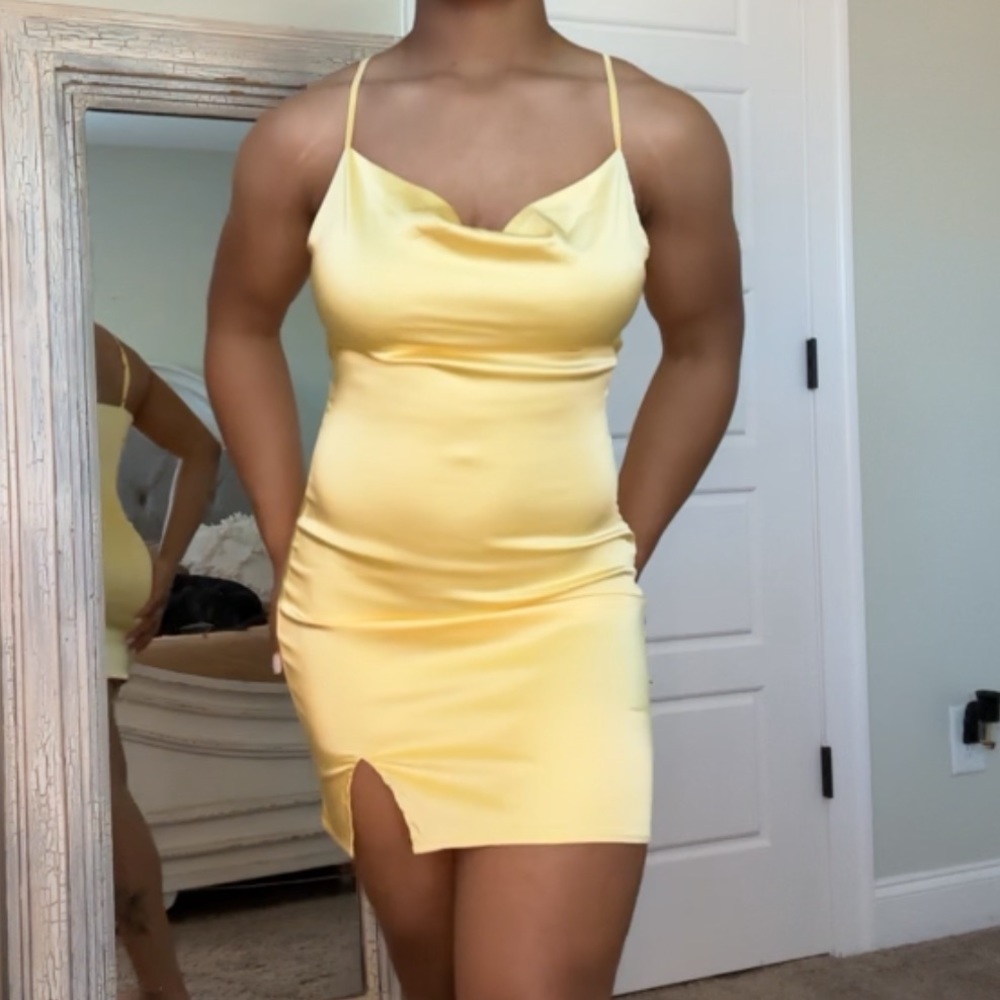 SHEIN Split Detail Satin Cami Cowl Neck Bodycon Mini Dress - Picture 11 of 12